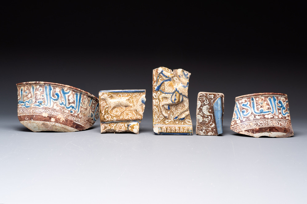 A study collection of five lustre-glazed Kashan fragments, Persia, 12/14th C.