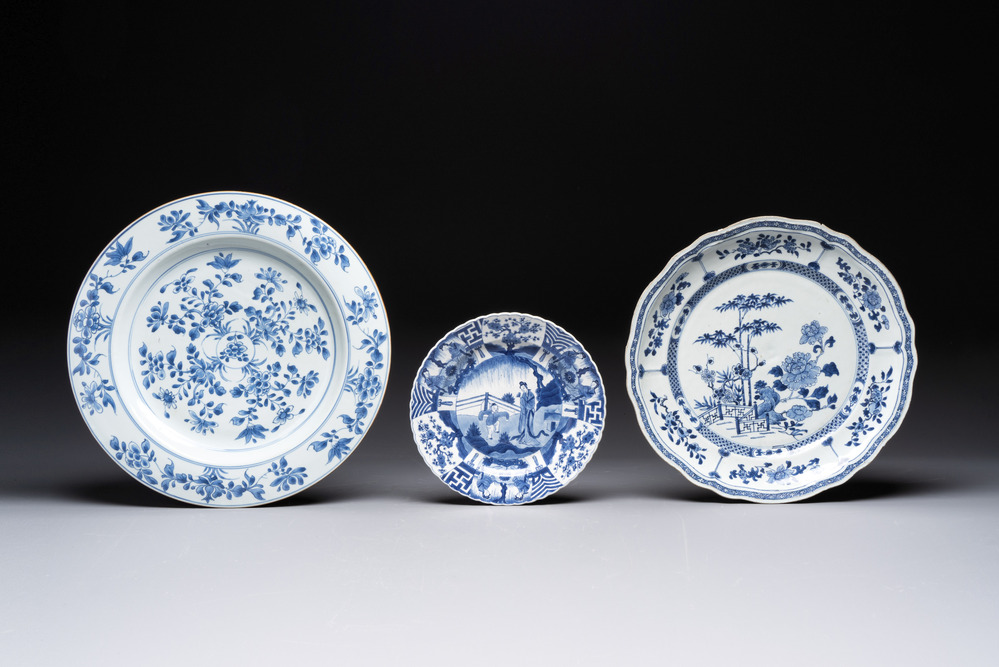 Two Chinese blue and white dishes and a plate, Yongzheng and later