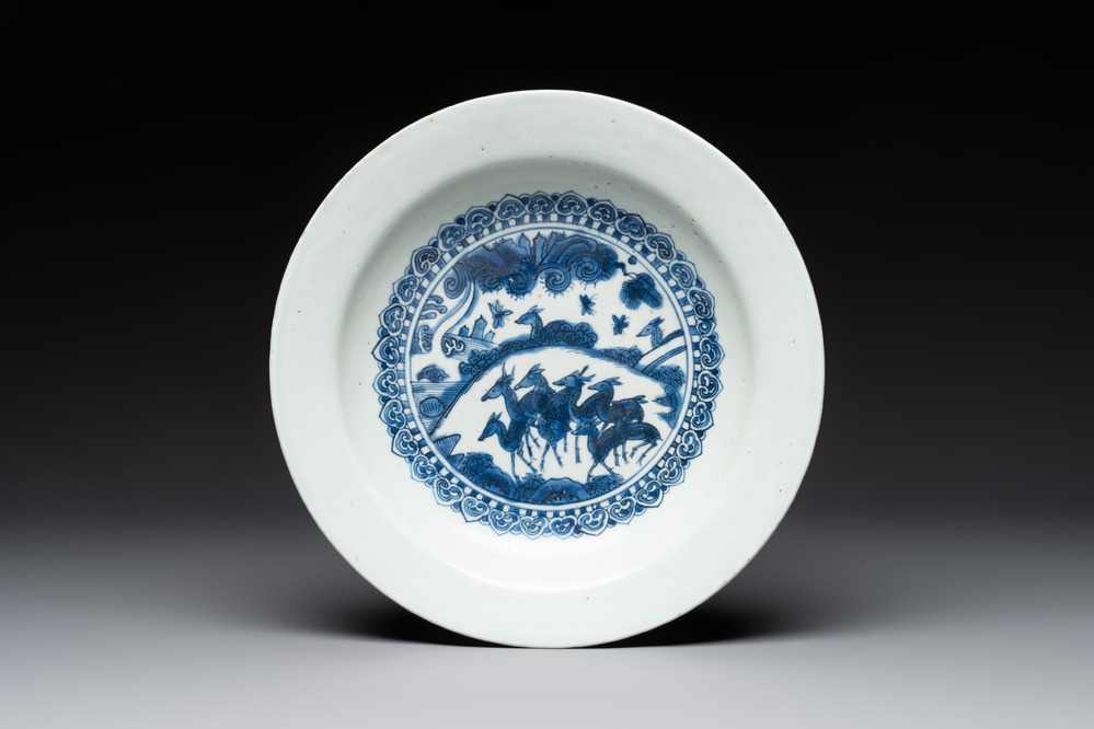 A Chinese blue and white 'deer' dish, Jiajing