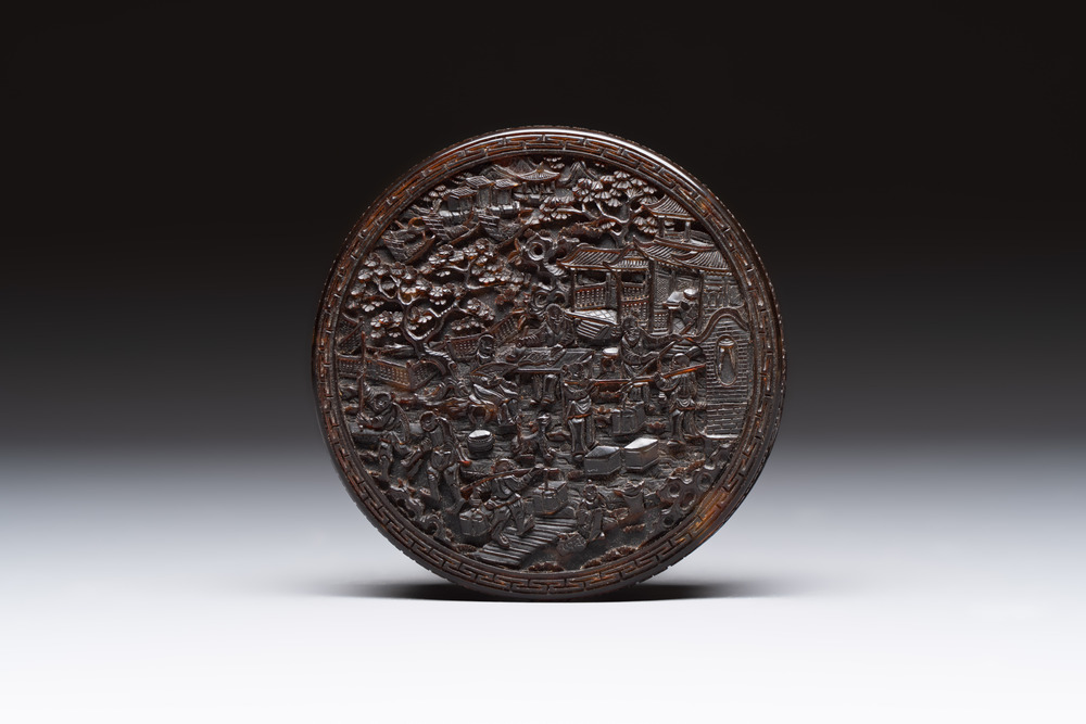 A monogrammed Chinese Canton export tortoiseshell box and cover, 19th C.