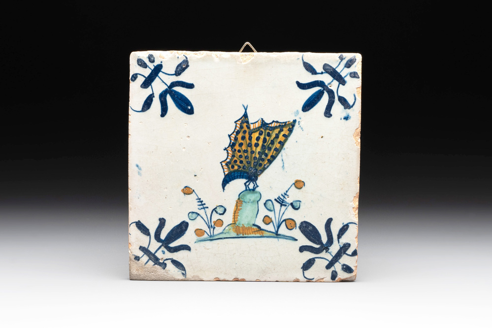 A polychrome Dutch Delft 'butterfly' tile, 17th C.