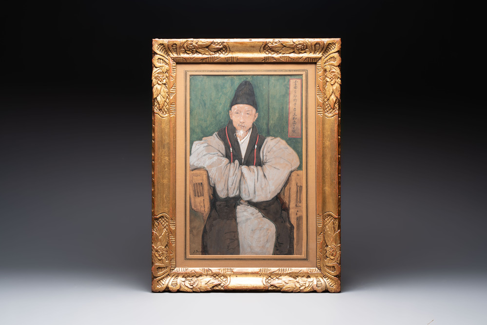 Jean Bouchaud (1891-1977): 'Abbot Monk Liao Ran 了然 of Qiongzhu Temple 筇竹寺', signed and dated 1925