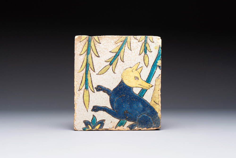 A Safavid cuerda seca pottery tile, Persia, 17th C.