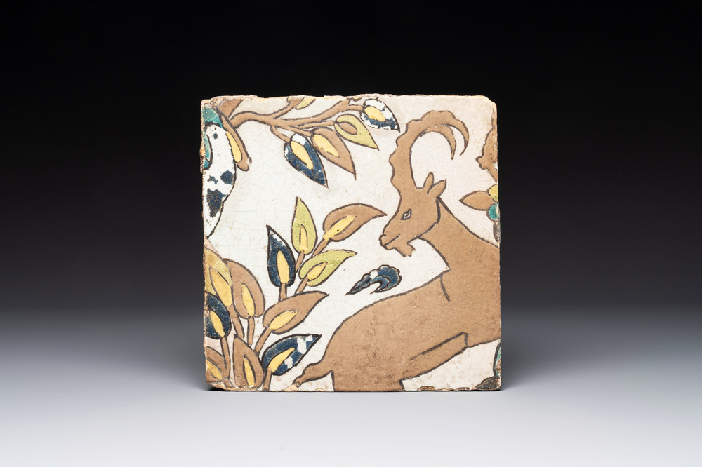 A Safavid cuerda seca pottery tile, Persia, 17th C.
