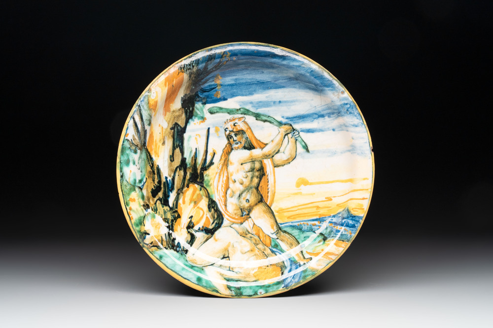An Italian maiolica plate istoriato 'Hercules &amp; Lichas', Urbino, 16th C.