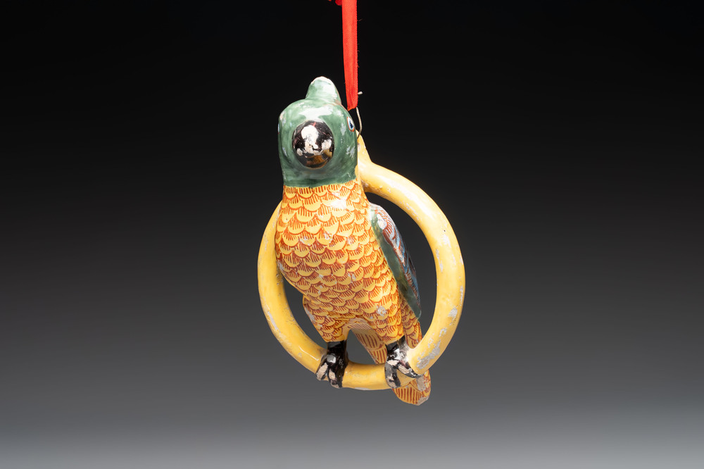 A polychrome Dutch Delft parrot, 19th C.