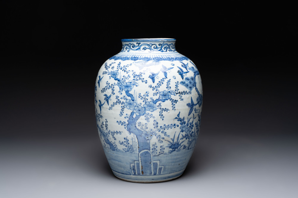 A large Chinese blue and white 'Three Friends of Winter' vase, Jiajing