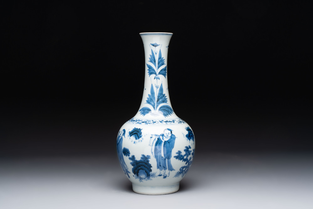 A Chinese blue and white 'immortals' bottle vase, Transitional period