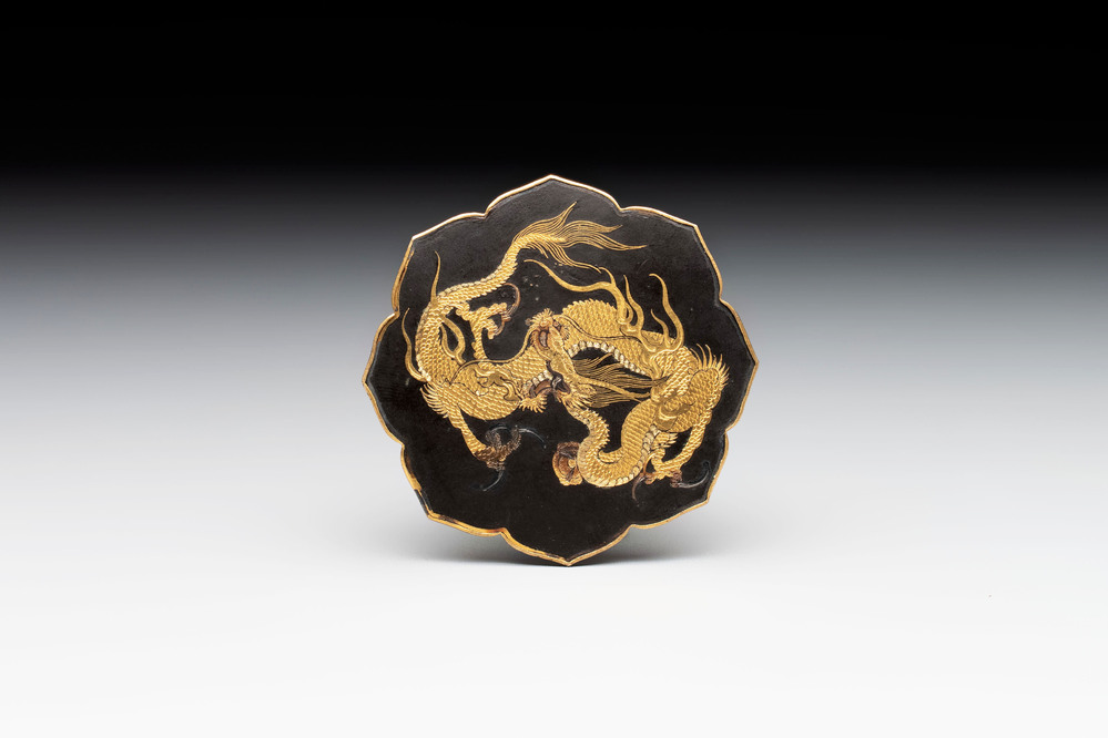 A fine Japanese nunome zogan Yoshitoyo Saku style 'dragon' belt buckle, Mount Fuji mark, Meiji, 19th C.