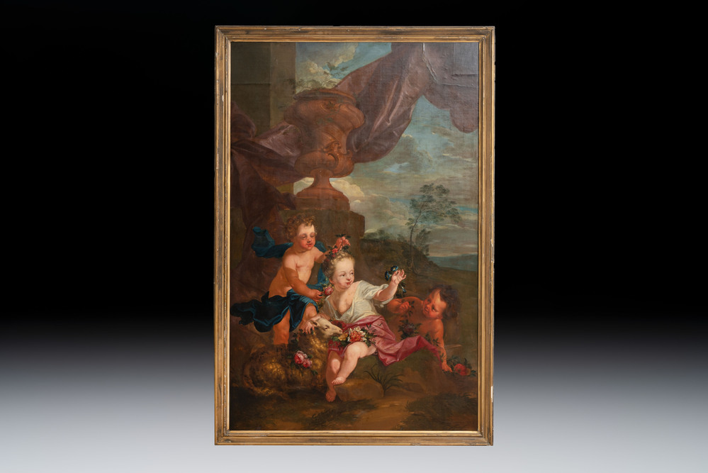Jan Anton Garemijn (Bruges, 1712-1789): 'Putti in a pastoral landscape', oil on canvas, dated 1768