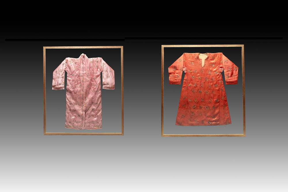 Two embroidered silk and cotton robes for the Straits or Peranakan market, Southeast Asia, 20th C.