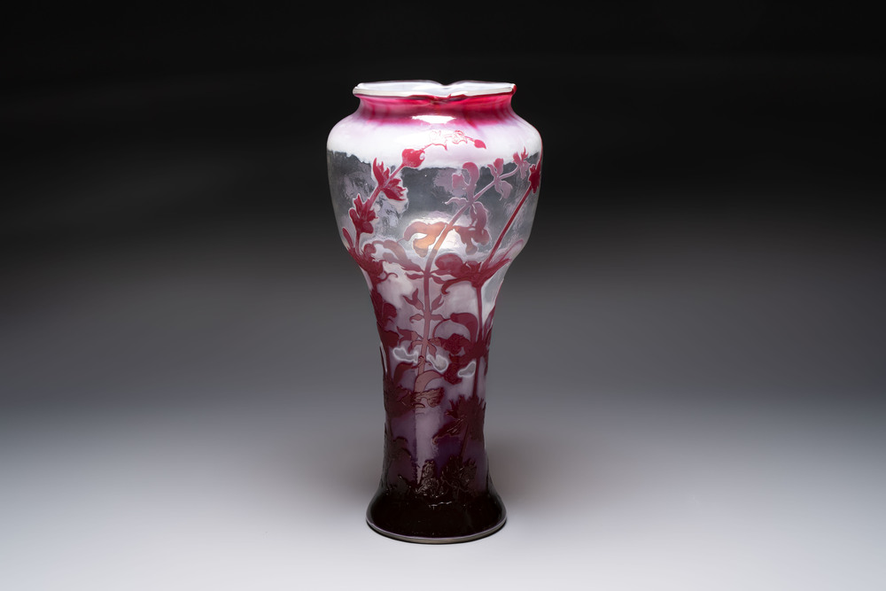 &Eacute;mile Gall&eacute; (1846-1904): A large cameo glass vase with floral design, signed, ca. 1900