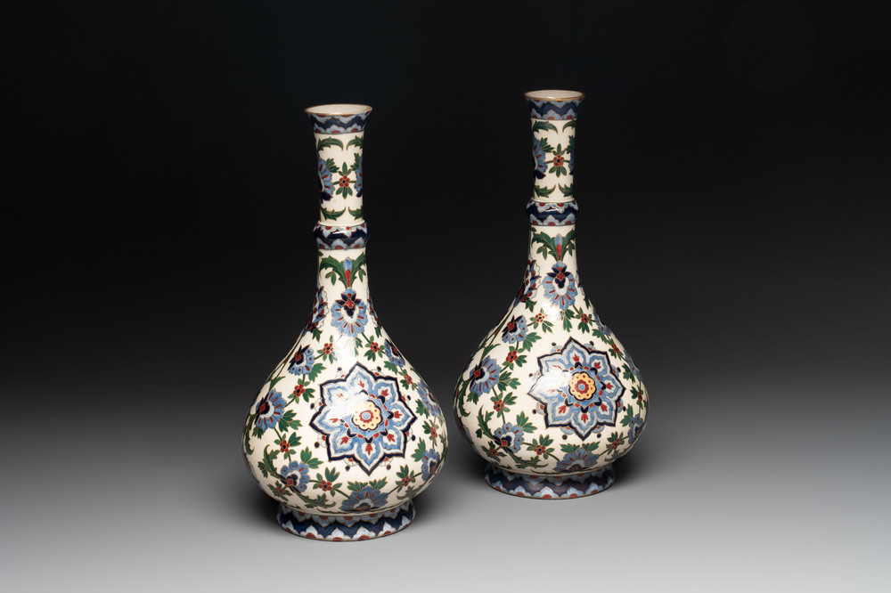 A pair of German Iznik-style bottle vases, ca. 1900