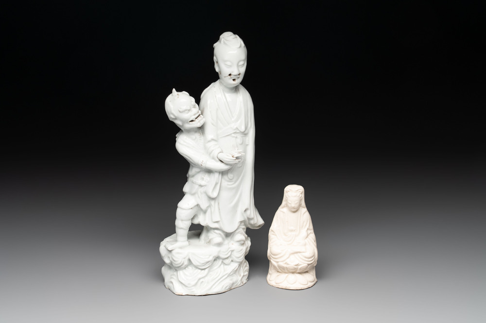 A Chinese Dehua blanc de Chine 'Kuixing' group and a Guanyin, 19th C.