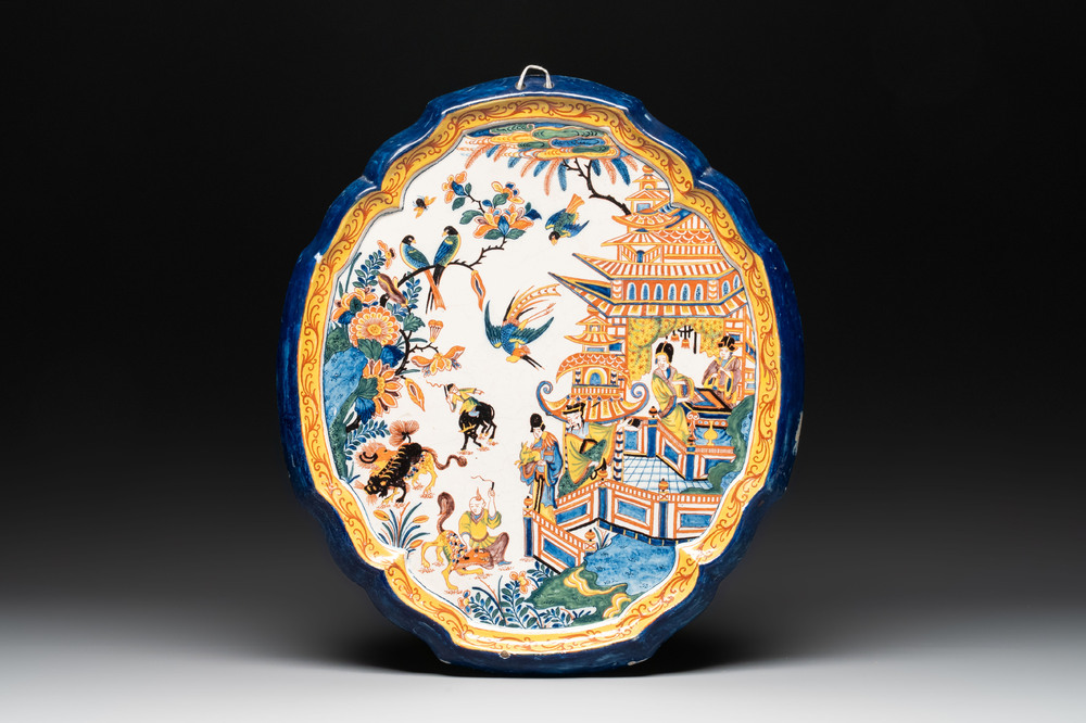 A fine polychrome Dutch Delft kakiemon-style plaque, 18th C.