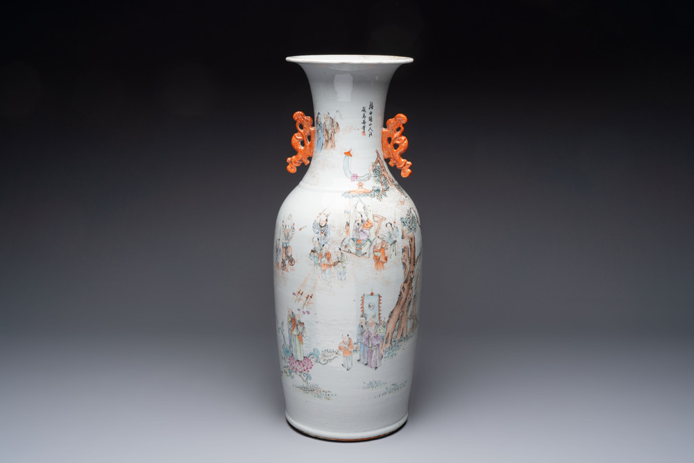 A Chinese qianjiang cai 'Taoist' vase, signed Wang Xingli 汪興黎, 19/20th C.