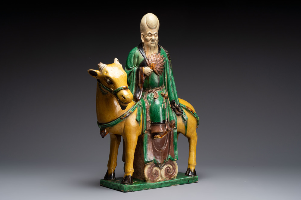 A Chinese sancai-glazed 'Shoulao riding a deer' group, Qing