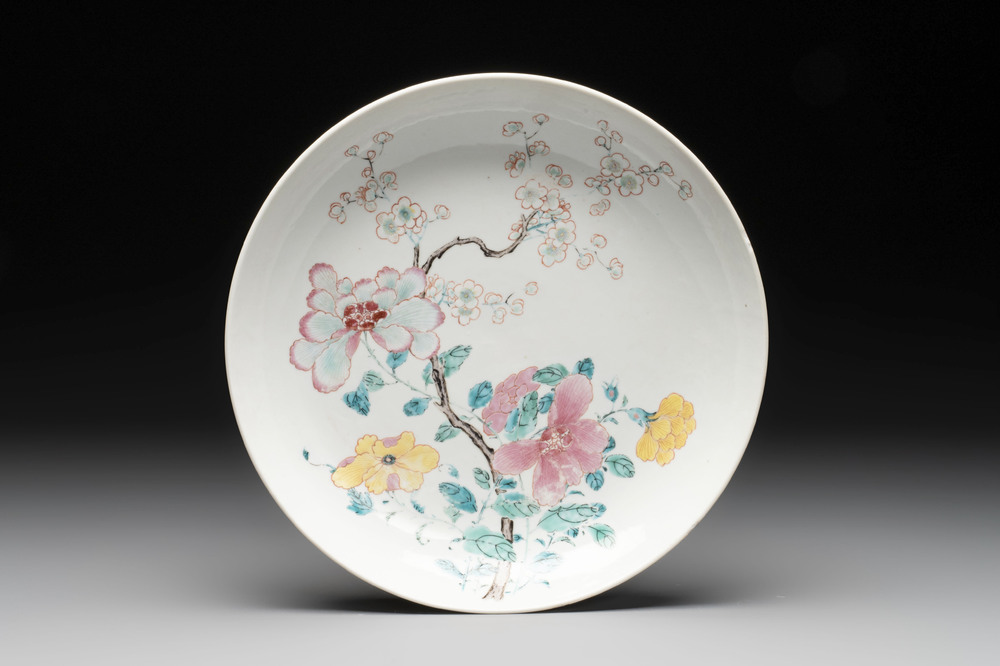 A Chinese famille rose dish with floral design, Yongzheng