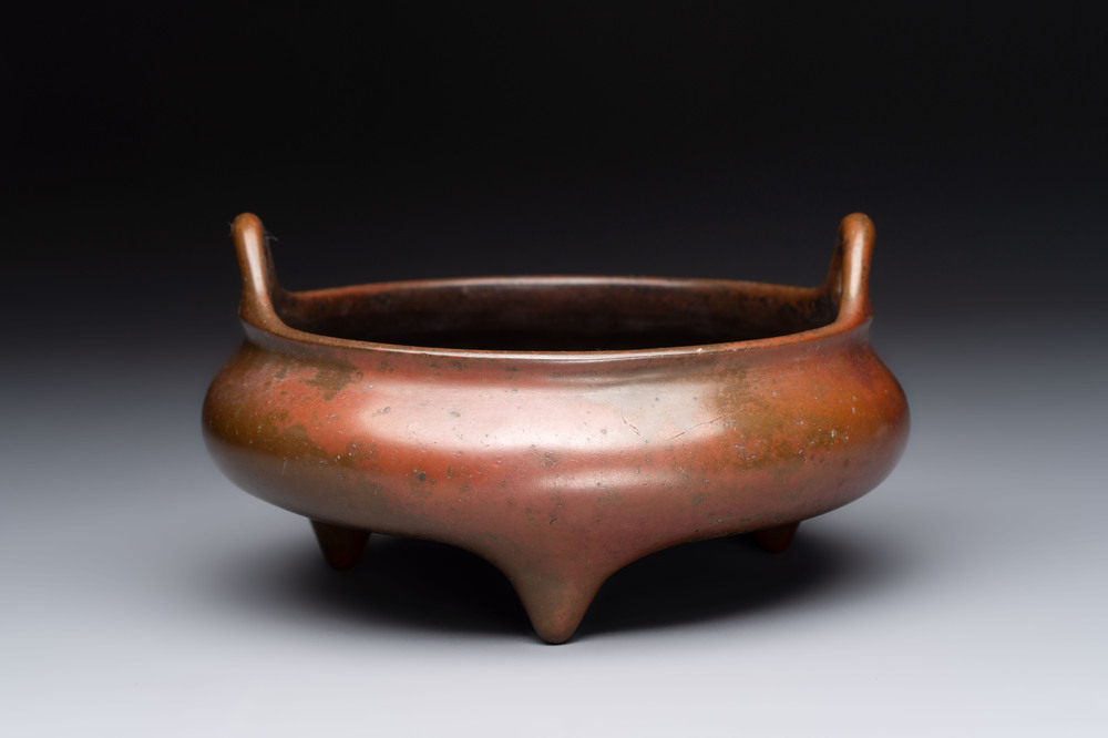 A Chinese bronze tripod censer, Kangxi mark and of the period