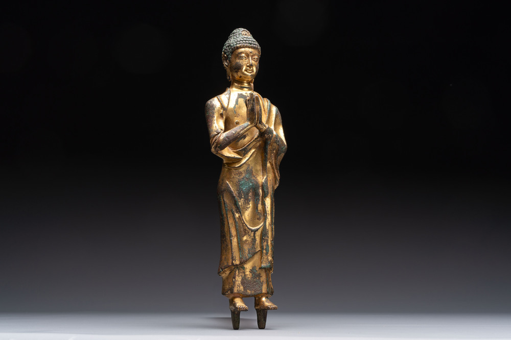 A fine Chinese gilt-bronze standing Buddha, Dali Kingdom, Yunnan, 11/12th C.