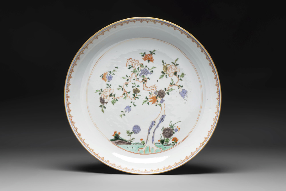 A Chinese famille verte 'flowering tree' dish, Yongzheng