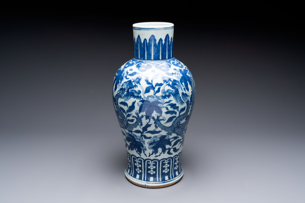 A Chinese blue and white 'dragon' vase, 19th C.