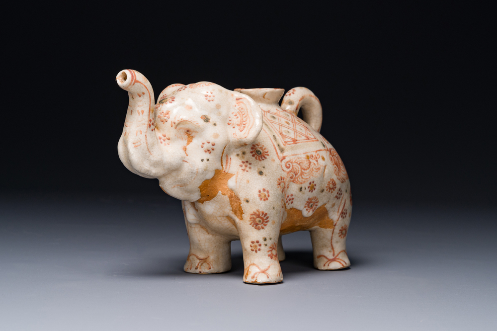 A rare Annamese or Vietnamese polychrome-enamelled 'elephant' jug, 16th C.