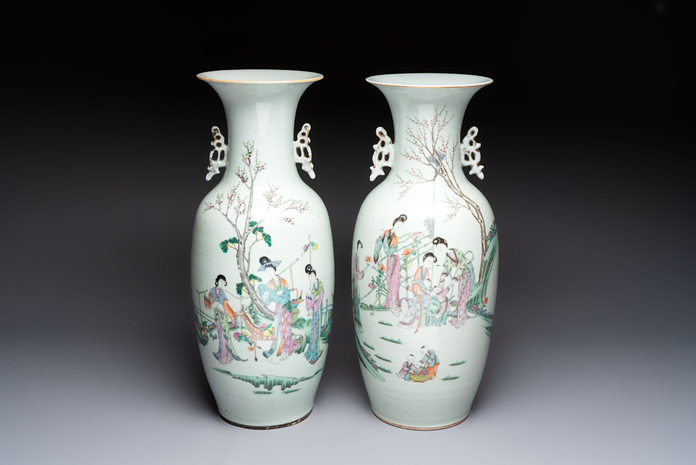 Two Chinese famille rose vases, signed Chen Shitai 陳時泰 and Huang Zhengshun 黃正順, 19/20th C.