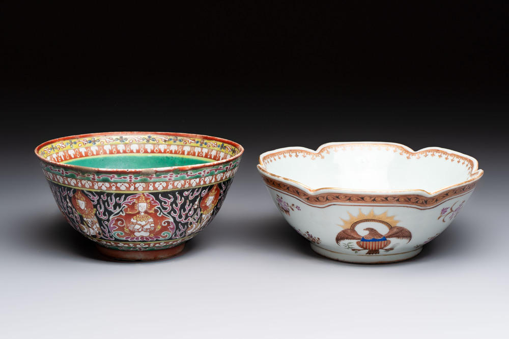 A Chinese Bencharong bowl for the Thai market and an export bowl for the American market, 19th C.