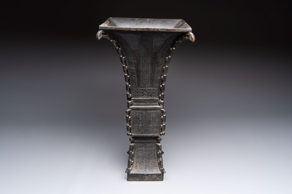 A Chinese bronze 'zun' vase with taotie design, Ming