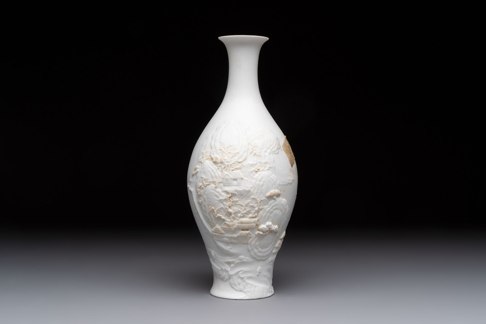 A Chinese 'mountainous landscape' biscuit vase, Wang Bing Rong 王炳荣 mark, Republic