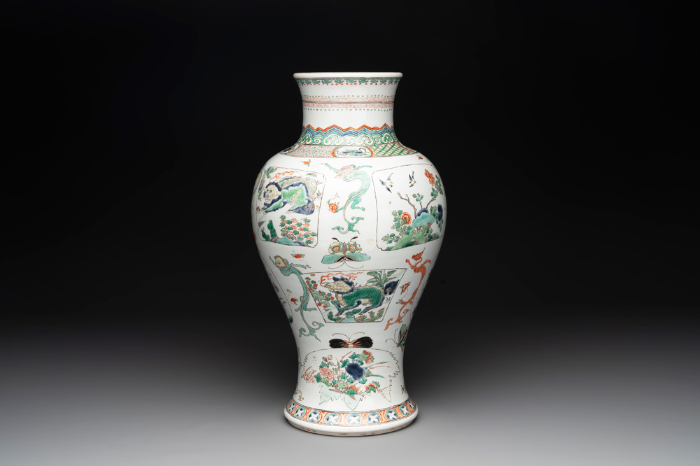 A fine Chinese famille verte 'mythical creatures' vase, Kangxi