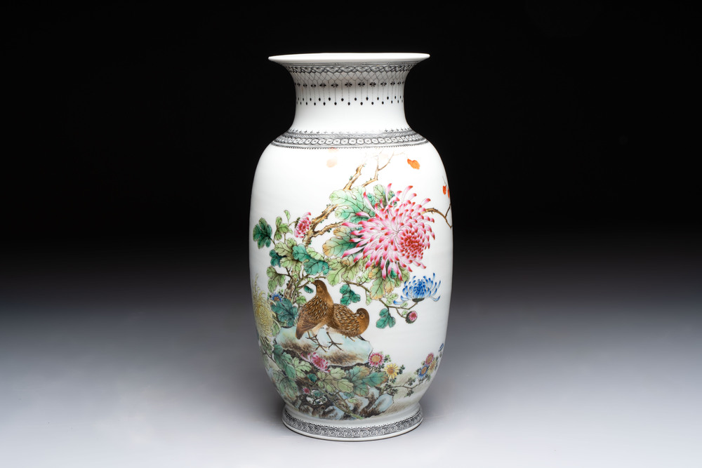 A Chinese famille rose 'birds among flowering branches' vase, Qianlong mark, Republic