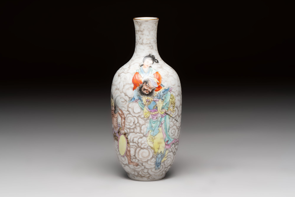 A Chinese famille rose and grisaille 'Zhongkui' vase, Daoguang mark, 20th C.