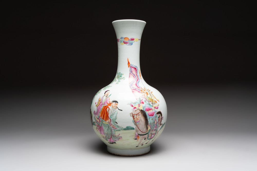 A Chinese famille rose vase with narrative design, Republic