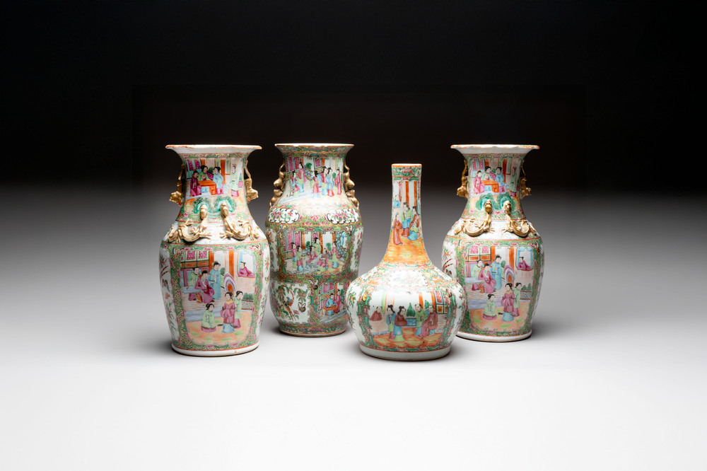 Four Chinese Canton famille rose vases, 19th C.