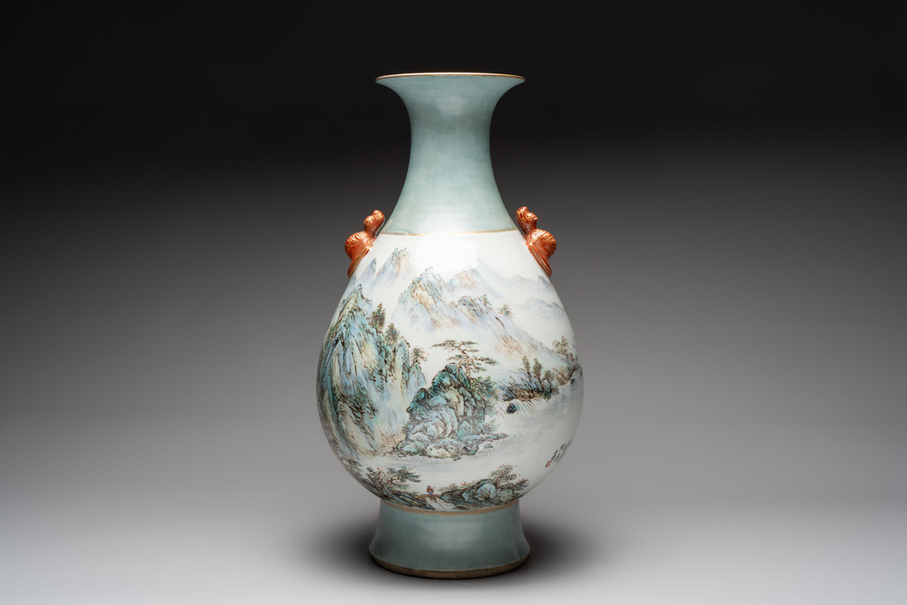 A large Chinese famille rose 'mountainous landscape' vase, signed Wang Guiying 汪桂英, dated 1929