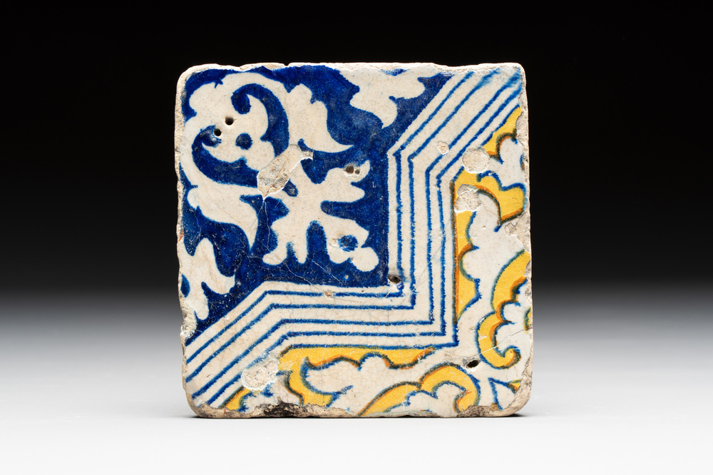 A polychrome Antwerp maiolica 'ornamental' tile, ca. 1560