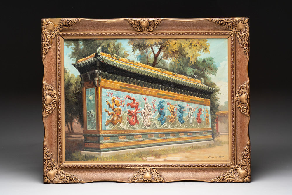 Francis Tsoy (1808-1886): 'Nine-dragon wall', oil on canvas