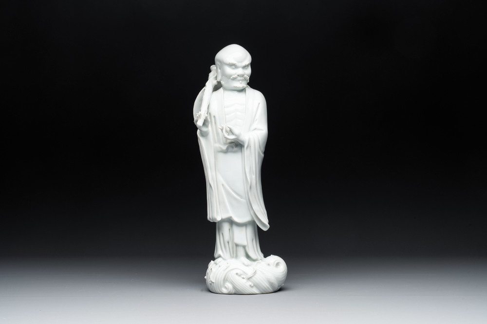 A Chinese Dehua blanc de Chine Damo, Dehua and He Chaozong 何朝宗 mark, 19th C.