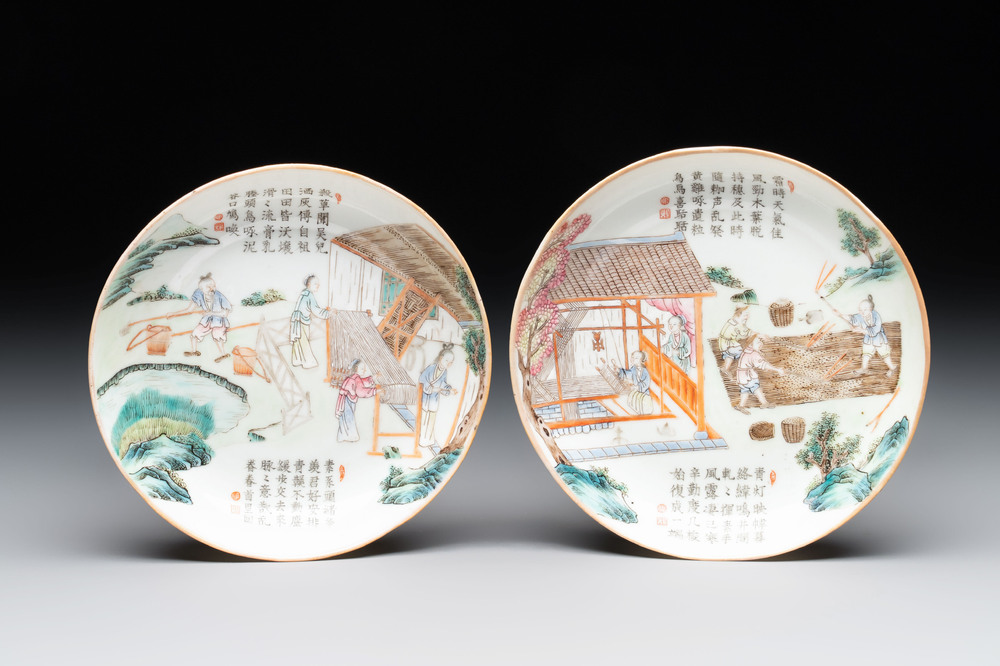 A pair of Chinese famille rose plates, Tongzhi mark and of the period