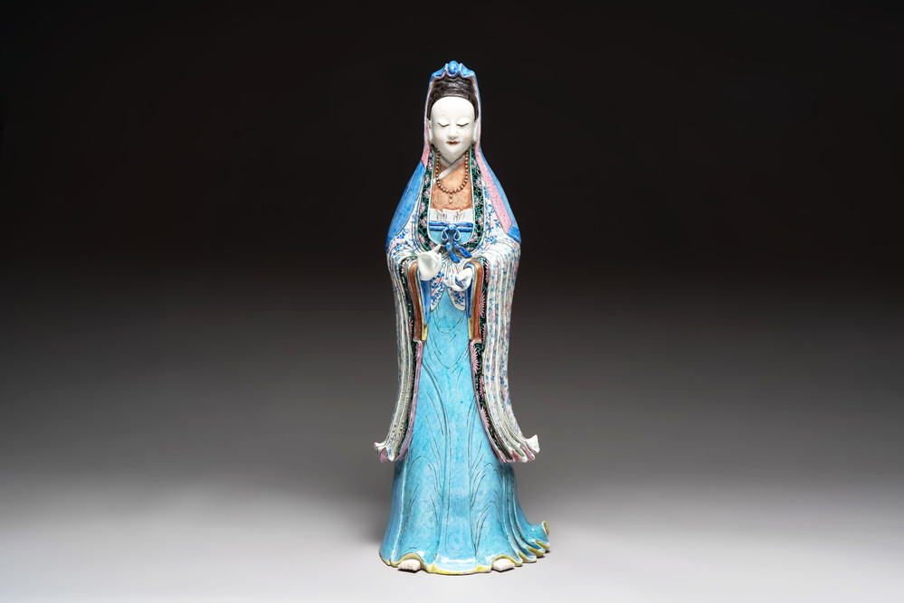 A fine and large Chinese famille rose Guanyin, Jiaqing