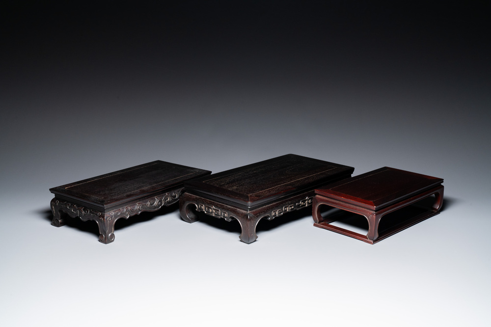 Three Chinese zitan wooden stands, 19/20th C.