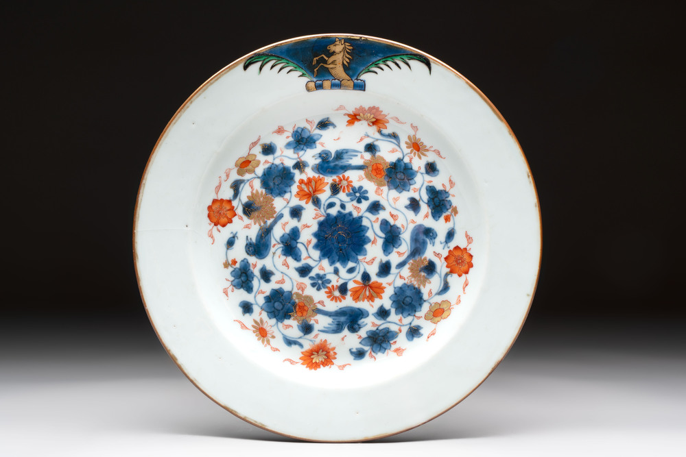 A Chinese Imari-style armorial plate with the arms of Page for the English market, Kangxi, ca. 1718