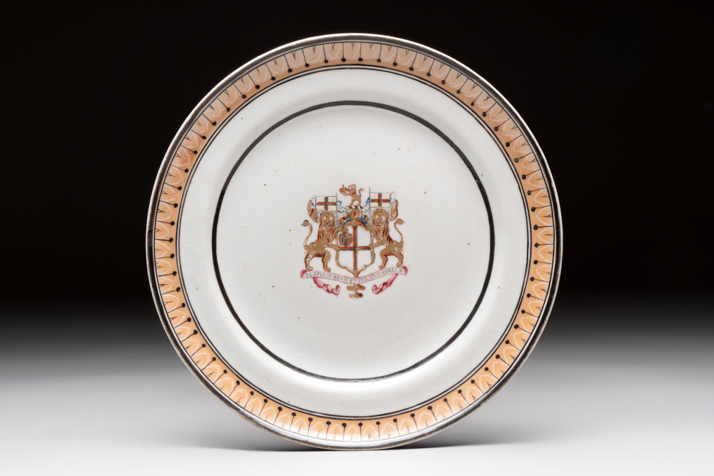 A Chinese famille rose 'Honourable British East India Company' armorial plate, Jiaqing, ca. 1800
