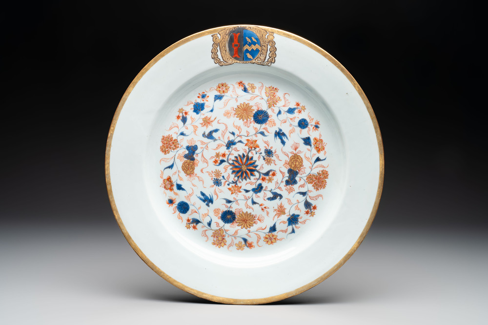 A large Chinese Imari-style armorial dish with the arms of Turner impaling Page for the English market, Kangxi, ca. 1718