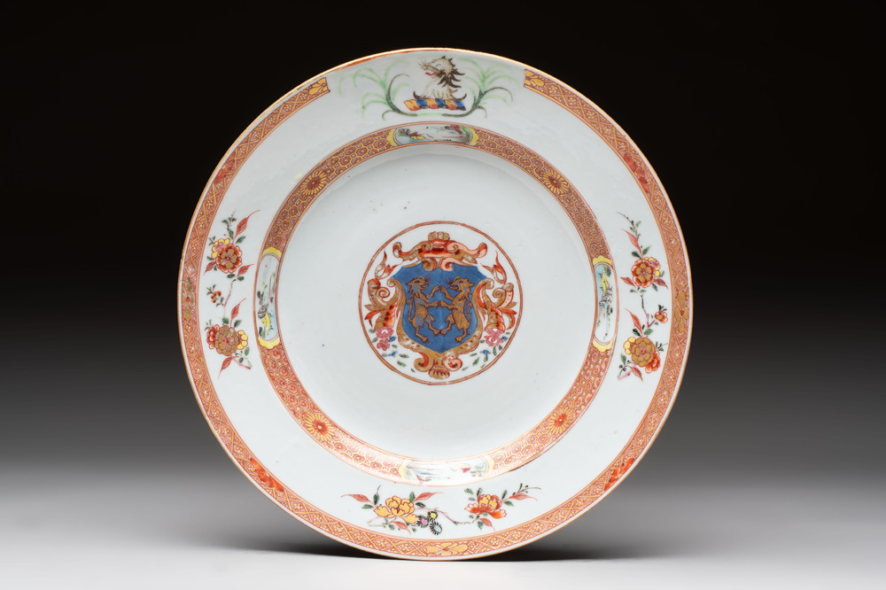 A Chinese famille rose armorial plate with the arms of Carter for the English market, Kangxi, ca. 1722