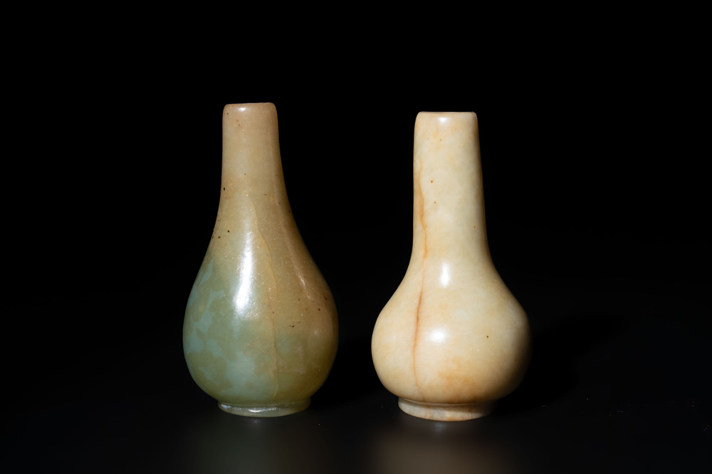Two Chinese jade miniature bottle vases, probably Qing
