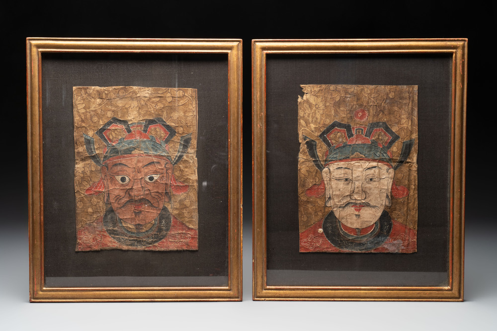 Vietnamese school: 'Two Portraits of Taoist Shamans Dao', ink and colour on parchment, 18/19th C.