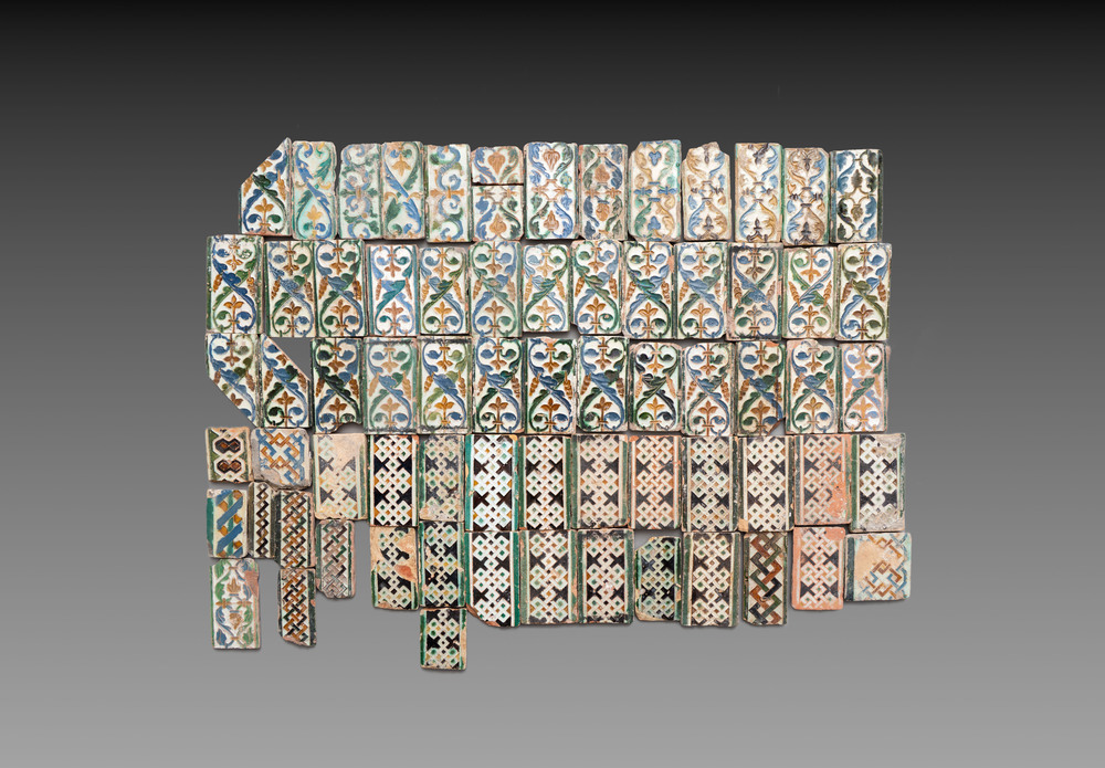 A large collection of 70 polychrome border tiles and fragments, Spain, 16th C.